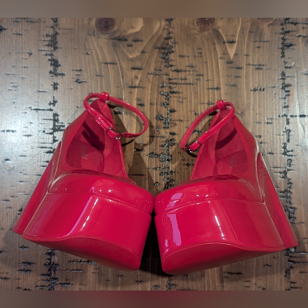 Jeffrey Campbell sz.7.5 Yazmin Wedge Platform Shoe In Red Patent - Picture 9 of 13